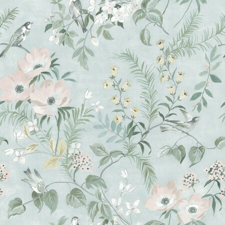 Manhattan Comfort Glasgow Frederique Mint Floral 33 ft L X 205 in W Wallpaper BR4072-70005